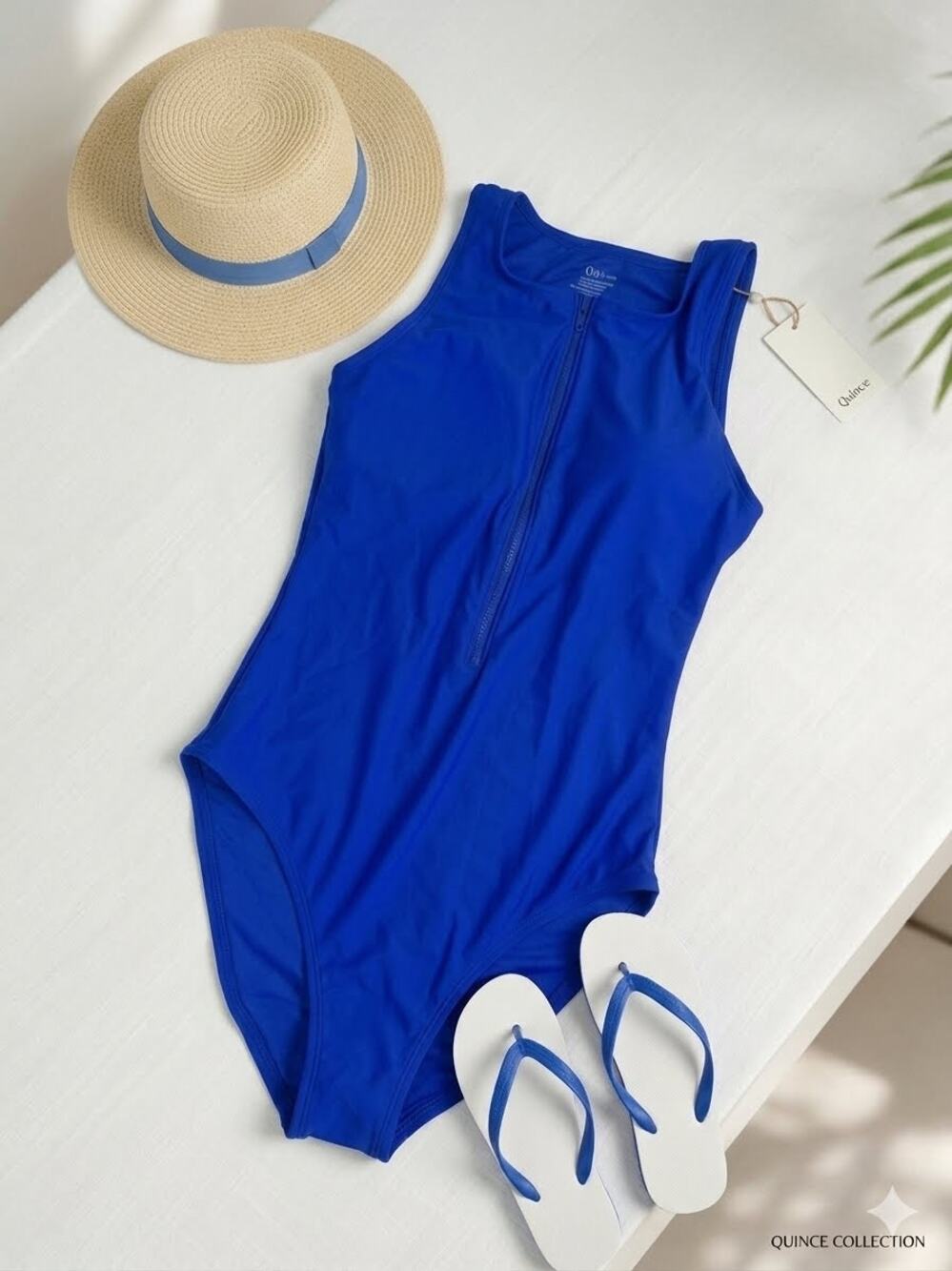 Quince Italian Zip-Front One-Piece Swimsuit Electric Blue Small swim pool sun